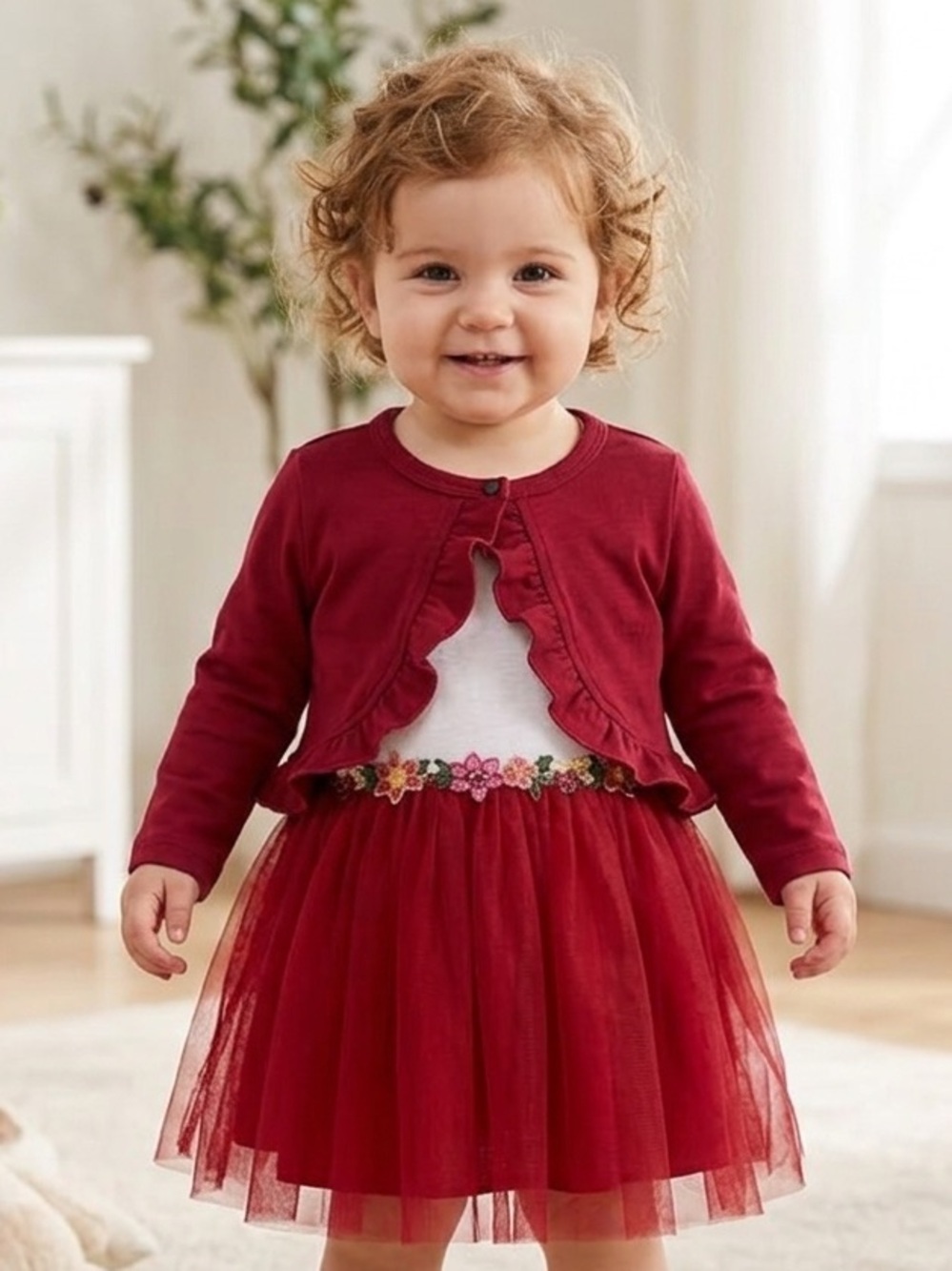 SHEIN White and Burgundy Tulle Dress Toddler dress, 12-18 months